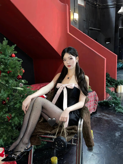 2024New Patent Leather One-Strap Cat Heel Closed-Toe Sandals Sexy Black Silk Pointed Toe Stiletto High Heels for Women