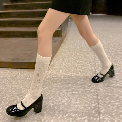 Mary Jane High Heels2023New Year's New Small Thick Heel French Style One-Strap Retro Single Shoes