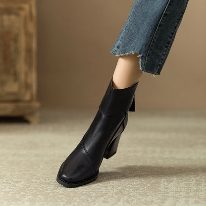 Women's Chunky Heel Ankle Boots2024New High Heel Winter Brown Slim Boots British Style Retro Martin Boots