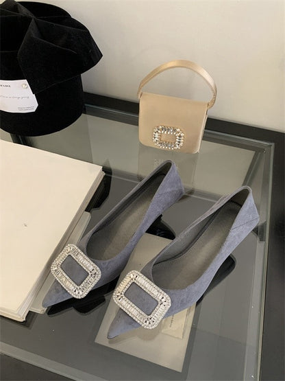 French pointed toe high heels stiletto single shoes for women2025Spring and Autumn New Style Cat Heel Elegant Rhinestone Black Work Shoes