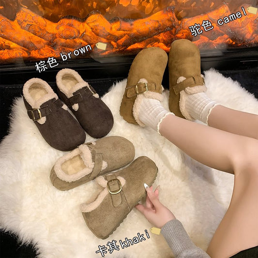 Boken Winter New Cotton Slippers Retro Cross-Border Forest Style Slip-On2025Furry Slippers Casual Fashion
