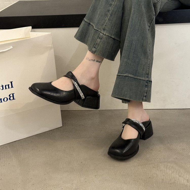 Middle Heel(3-5cm)Slippers PU Closed Toe Chunky Heel Rubber