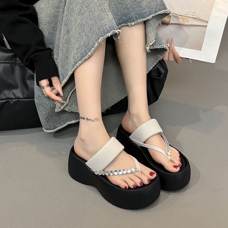 PU Platform High Heels(6-8cm)Rubber Slippers