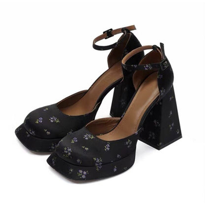 Yu Shuxin Style White High Heels Chunky Heel Petite Vintage Shoes Waterproof Platform Mary Jane Shoes