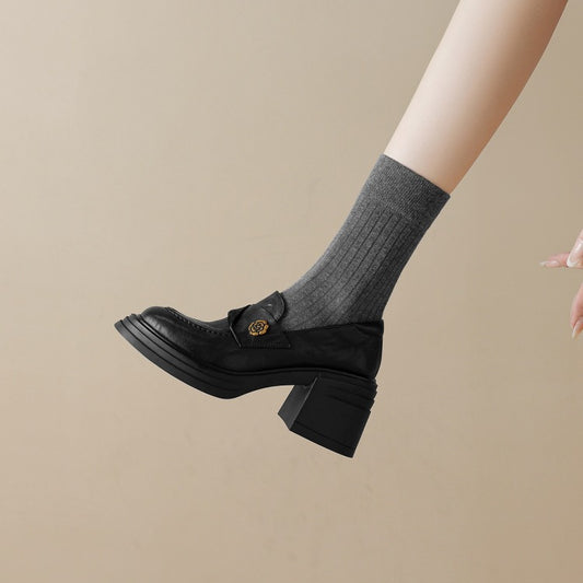Soft and fluffy！2024Handmade Camellia Thick Sole Chunky High Heel Loafers