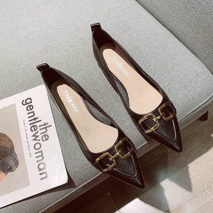 Women's Thick Heel Mid Heel Single Shoes2023Spring New Fashionable Elegant Matching Dress Shoes with Shallow Mouth Pointed Toe Low Heel Evening Shoes