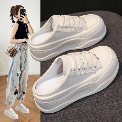 Rubber Closed-Toe Mid-Heel Slippers(3-5cm)Muffin Bottom PU