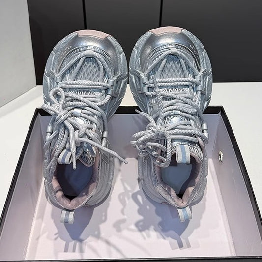 ZHIKE Genuine Leather Lace-Up Thick-Soled Platform Shoes for Short People, Height-Increasing Casual Shoes, Yellow Dad Shoes, Sports Shoes, Versatile Women's Shoes