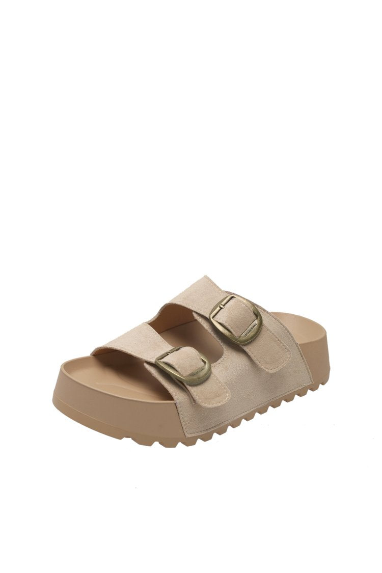 Solid Color Rubber Mid Heel(3-5cm)Platform Sole Suede Slippers