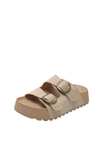 Solid Color Rubber Mid Heel(3-5cm)Platform Sole Suede Slippers