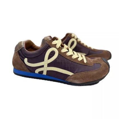 2025Luojia Spring Summer New Retro Flat Shoes Color Block Lace-up Ballet Sports Ugly Cute Shoes for Women