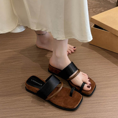 Rubber PU Medium Heel Flat Toe Slippers
