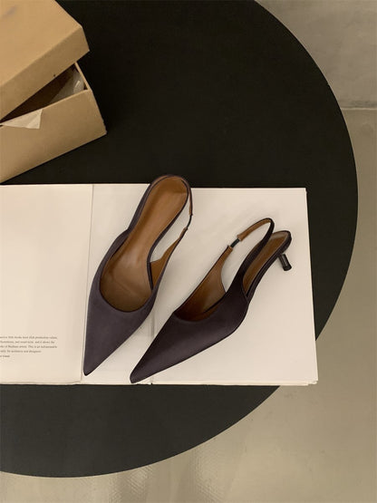 Niche high-end closed-toe sandals for women2024New Spring and Autumn Style Thin Heel Comfortable Pointed Toe Backless Single Shoes