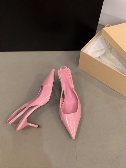 Niche French Style Black High Heels Closed-Toe Sandals Fairy Shoes2025New spring and summer elegant pink single shoes