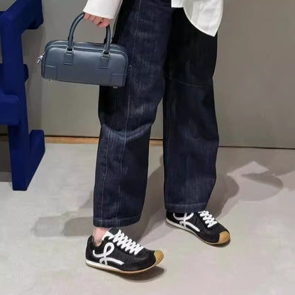 2025Luojia Spring Summer New Retro Flat Shoes Color Block Lace-up Ballet Sports Ugly Cute Shoes for Women