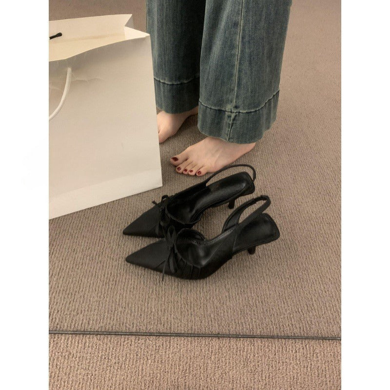 French high-end bow-knot stunning leopard print closed-toe sandals for women in summer2024New Year's stiletto high heels