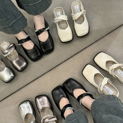 Middle Heel(3-5cm)Slippers PU Closed Toe Chunky Heel Rubber