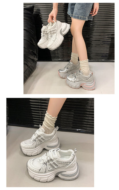 2025Spring New Style Thick-Soled Platform Dad Shoes for Women, Slimming Sneakers, Casual Sports Shoes for Petite Women, Height Increasing