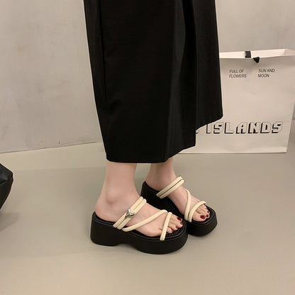 Solid Color Platform Sole Slippers PU Rubber mid-heel(3-5cm)