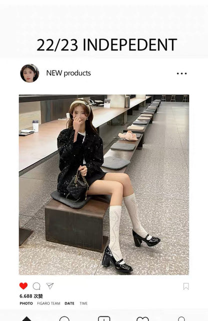 Mary Jane High Heels2023New Year's New Small Thick Heel French Style One-Strap Retro Single Shoes