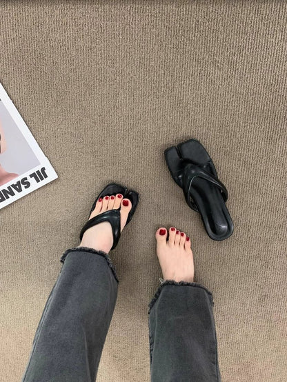 Rubber Square Low Heel(Less3cm)PU Slippers