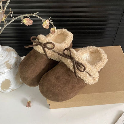 2025New Autumn and Winter Style Elegant Internet Celebrity Bow Cotton Slippers Light Luxury Retro Style Simple Versatile Closed-Toe Slippers