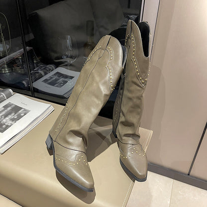 2025New Autumn Retro Pointed Toe Bootcut Boots Mid-Calf Boots for Women Hot Girl Boots Bootcut Boots Spring Autumn Winter Martin Boots