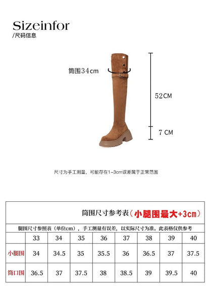 2025New Retro Small Western Boots for Women, Autumn and Winter Fleece-Lined Over-the-Knee Long Boots, Brown Long Boots, Riding Boots