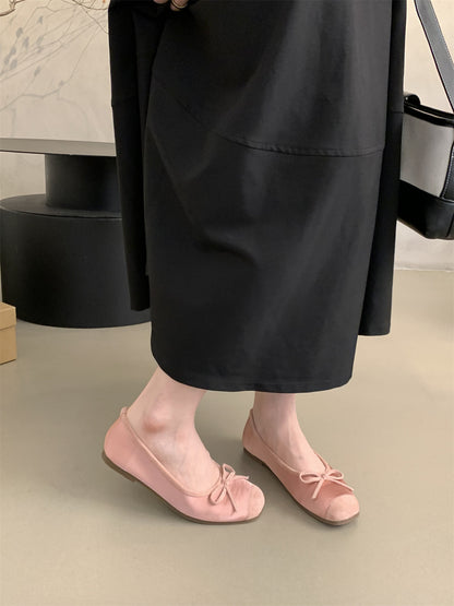 Round Toe Shallow Mouth Single Shoes for Women, Spring and Autumn New Soft Leather Ballet Fairy Style Gentle Slip-On Soft Flat Loafers