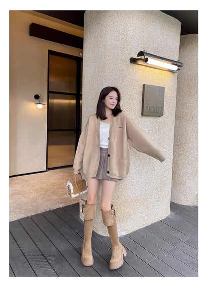 2025New Retro Small Western Boots for Women, Autumn and Winter Fleece-Lined Over-the-Knee Long Boots, Brown Long Boots, Riding Boots