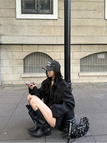 Korean Style Large Tube Pile Boots for Women with Chunky Heels, Over-the-Knee Boots2024Autumn Belt Buckle Western Boots Fashion Long Boots