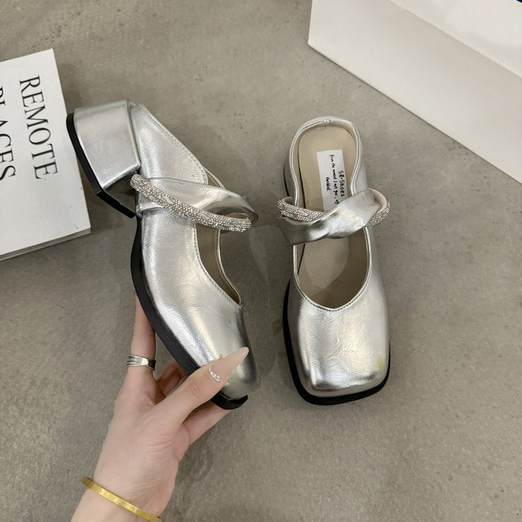 Middle Heel(3-5cm)Slippers PU Closed Toe Chunky Heel Rubber