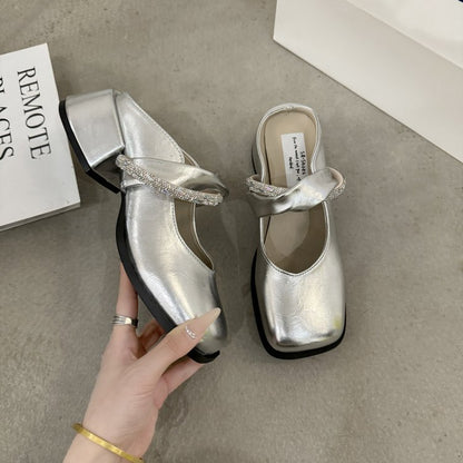 Middle Heel(3-5cm)Slippers PU Closed Toe Chunky Heel Rubber