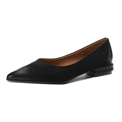 French Retro Color-Washed Pointed Toe Shallow Mouth Women's Shoes2023Spring new style comfortable soft leather thick heel low heel shoes