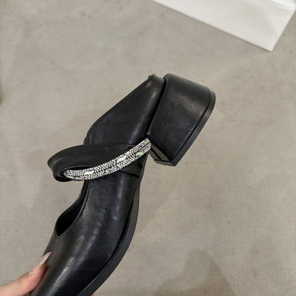 Middle Heel(3-5cm)Slippers PU Closed Toe Chunky Heel Rubber