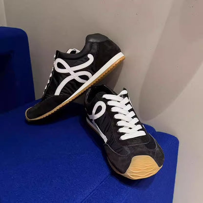 2025Luojia Spring Summer New Retro Flat Shoes Color Block Lace-up Ballet Sports Ugly Cute Shoes for Women