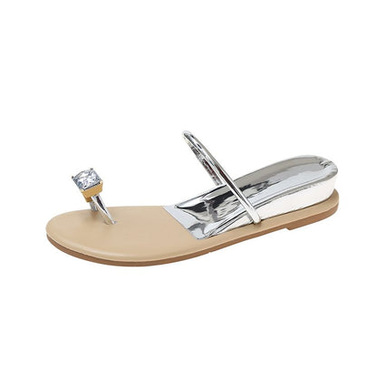 PU Square Heel Low Heel Slippers Rubber Toe
