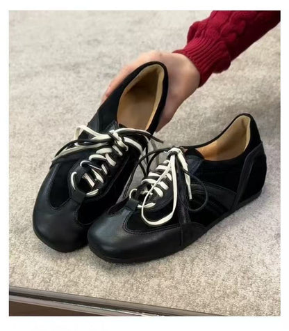 2025Spring and Autumn Retro Black Lace-up Shoes for Women, Height-increasing Casual Sneakers, Trendy Sports Shoes