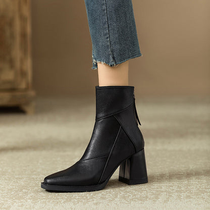 Women's Chunky Heel Ankle Boots2024New High Heel Winter Brown Slim Boots British Style Retro Martin Boots