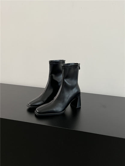High Heel Slim Boots for Women Little Fairy2024New Year's Thick Heel Chimney Boots Internet Celebrity Fashion Chelsea Short Boots