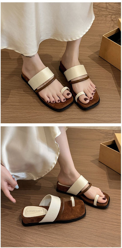 Rubber PU Medium Heel Flat Toe Slippers