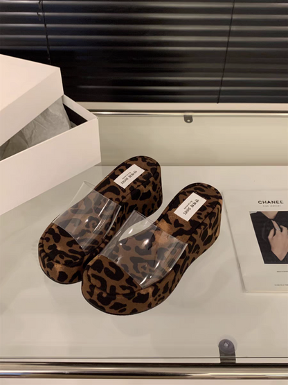 Rubber Wedge Slippers PU High Heel(6-8cm)