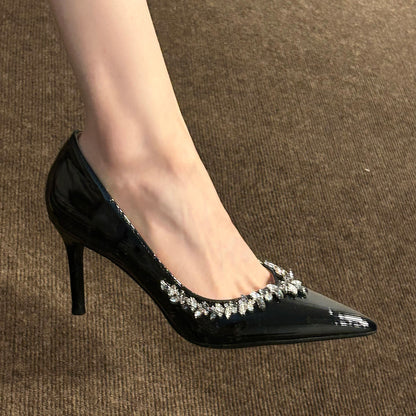 New Nude Rhinestone High Heels for Women, Thin Heel Pointed Toe Elegant Shallow Mouth Comfortable Single Shoes Wedding Shoes