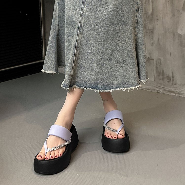 PU Platform High Heels(6-8cm)Rubber Slippers