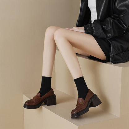 Soft and fluffy！2024Handmade Camellia Thick Sole Chunky High Heel Loafers