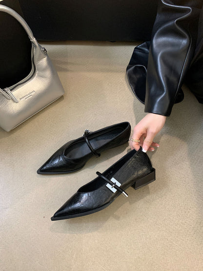 French Low Heel Shoes Small Fragrance Style Pointed Toe Single Shoes for Women2024Spring and Autumn New Mary Jane Women's Shoes Thick Heels