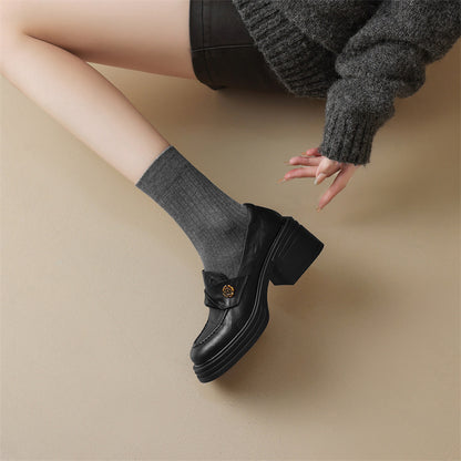 Soft and fluffy！2024Handmade Camellia Thick Sole Chunky High Heel Loafers