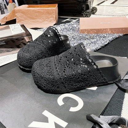 Rubber Mesh Slippers Closed-Toe Platform Sole High Heels(6-8cm)