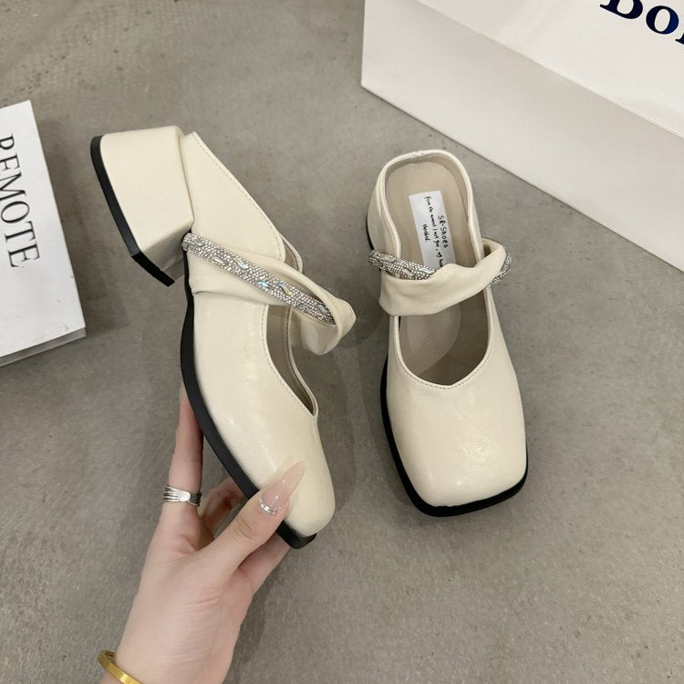 Middle Heel(3-5cm)Slippers PU Closed Toe Chunky Heel Rubber
