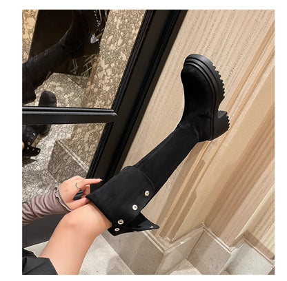 2025New Retro Small Western Boots for Women, Autumn and Winter Fleece-Lined Over-the-Knee Long Boots, Brown Long Boots, Riding Boots